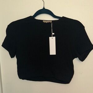 NWT Staple and Hue Classic Black Women's Textured Crop Top sz L